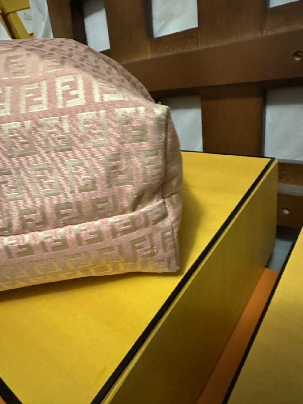 Fendi Pink Jacquard FF Logo Tote with Tan Leather Handles - Picture 6 of 11